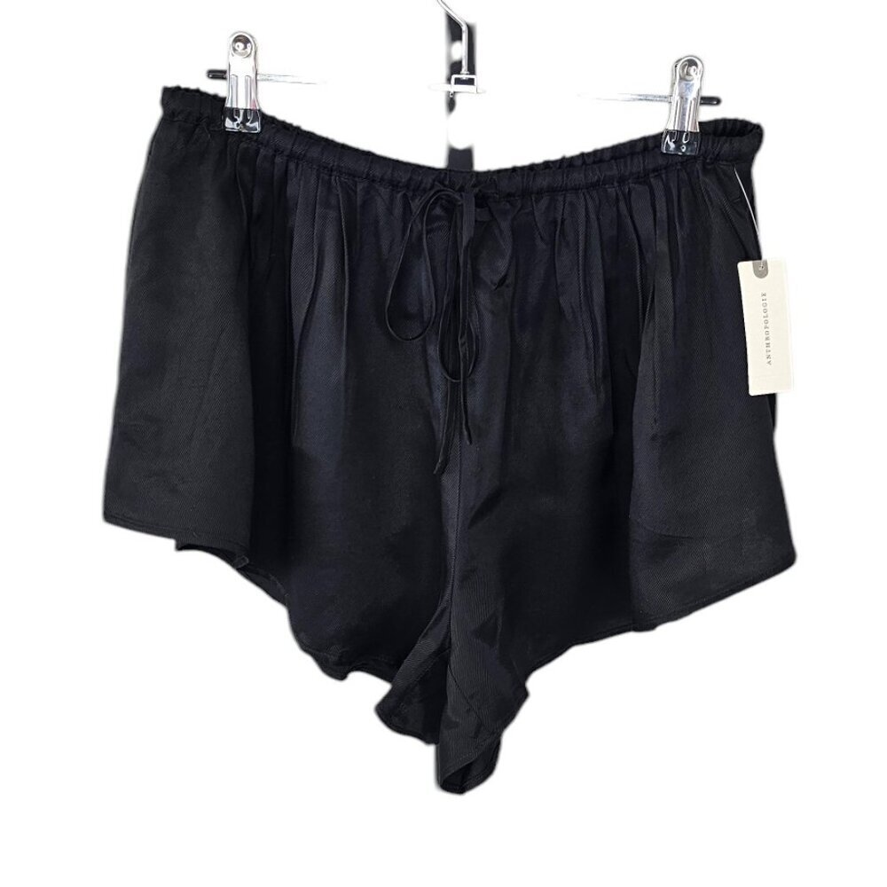 Anthropologie Maeve Silky Chemisette Shorts Size XS Black Tie Waist Pull On NWT